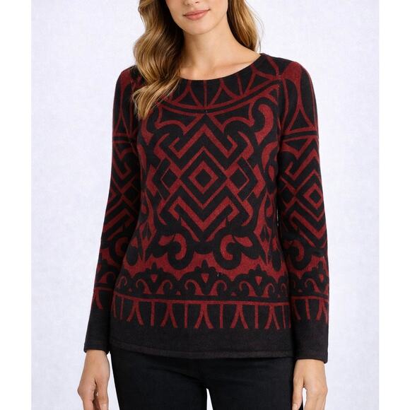Charter Club Sweaters - Charter Club Women’s 100% Cashmere Geometric Pattern Sweater Medium Red Black